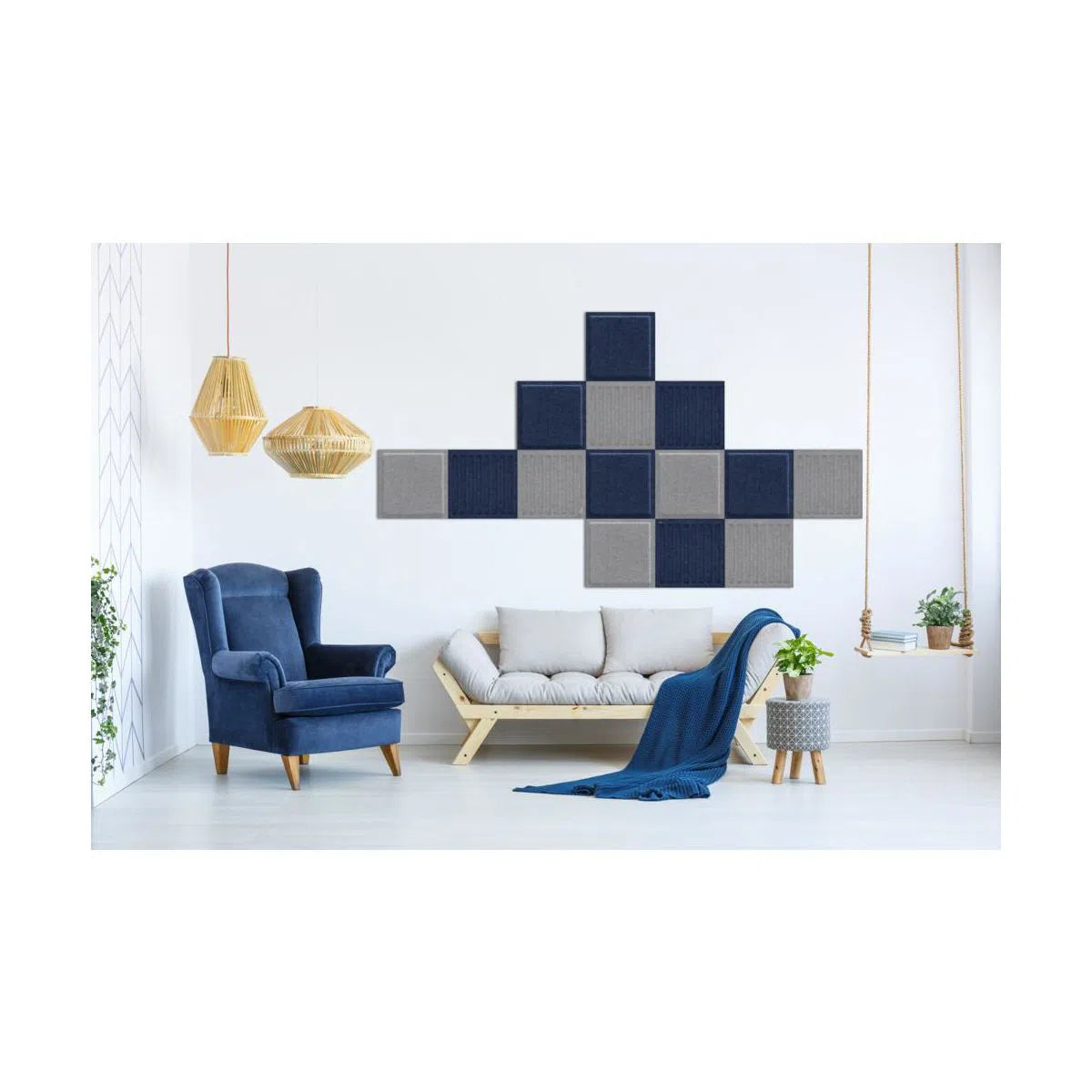 SQUARE RIFT Felt Panel - NAVY - DecorMania.eu